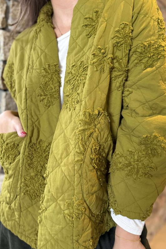 Cabbage Rose Cotton Quilted Jacket Olive